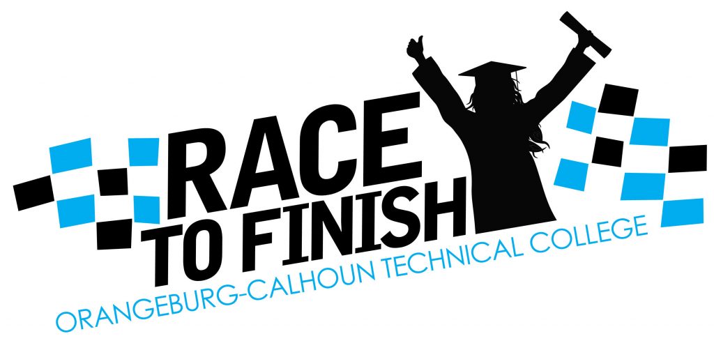 Logo that says race to finish with silhouette of a graduate in cap and gown.